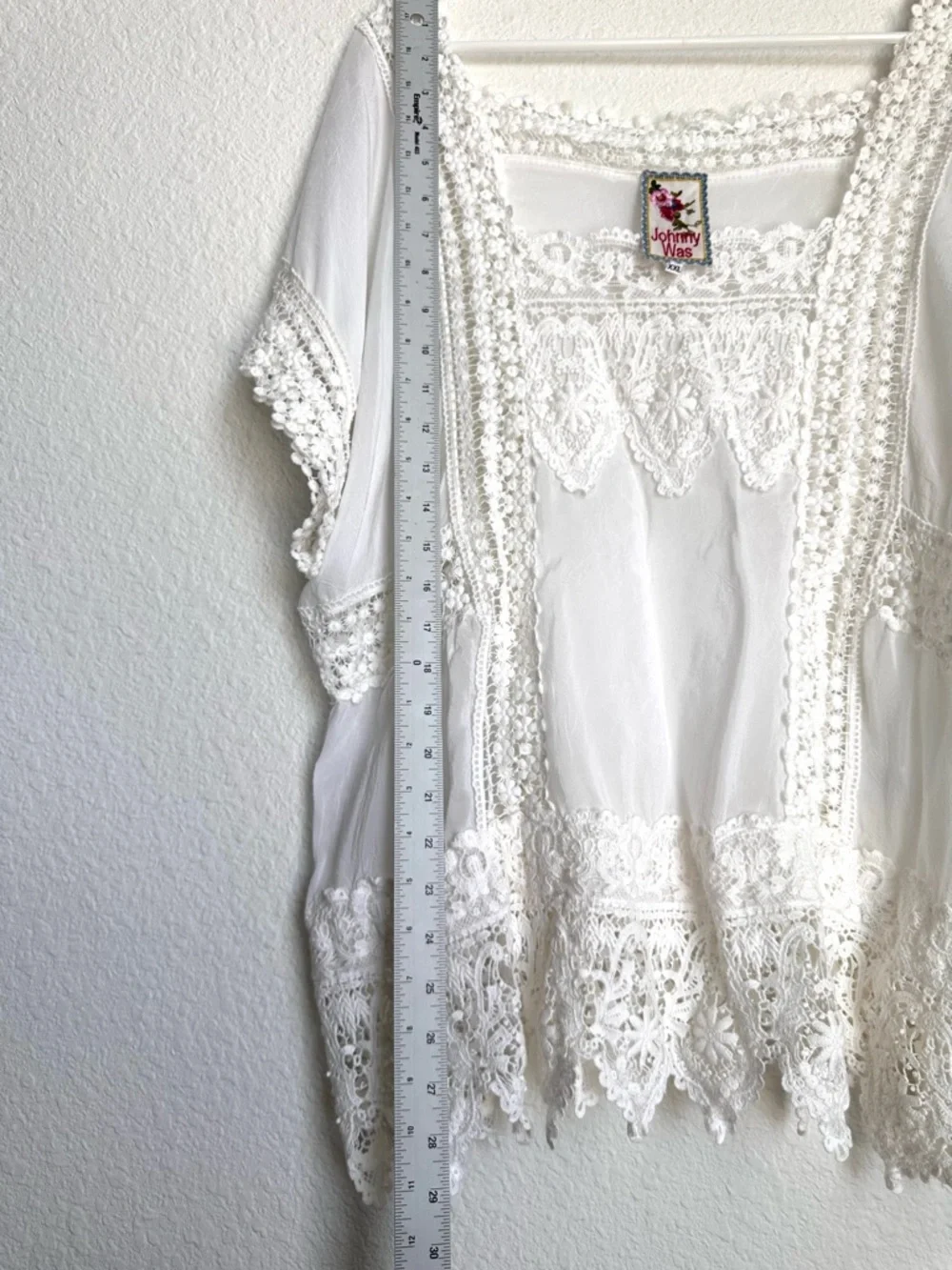 Johnny Was Lacey Insert Top XXL 2XL Cream Crochet Scalloped Hem Boho Blouse - Picture 8 of 12